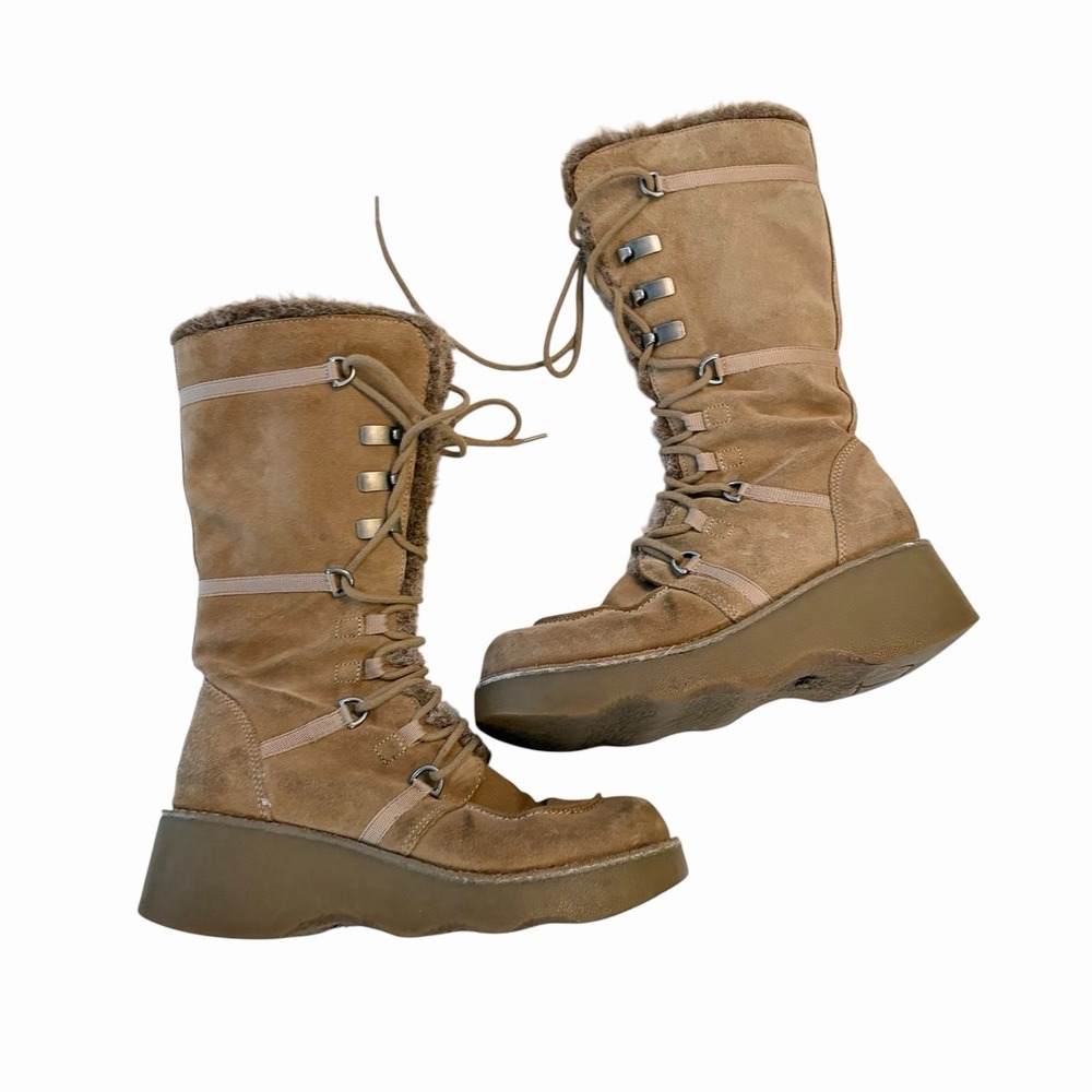 Bakers Y2K Platform Faux Fur Boots Brown Suede Lace Up Chunky Boot Grunge 9